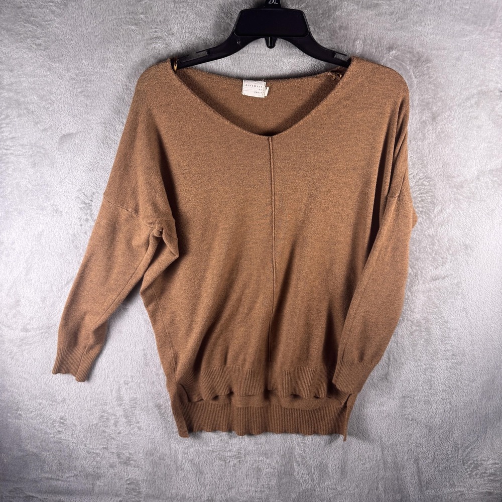 Dreamers By Debut Sweater Womens 2X Plus Brown V Neck Lightweight Pullover